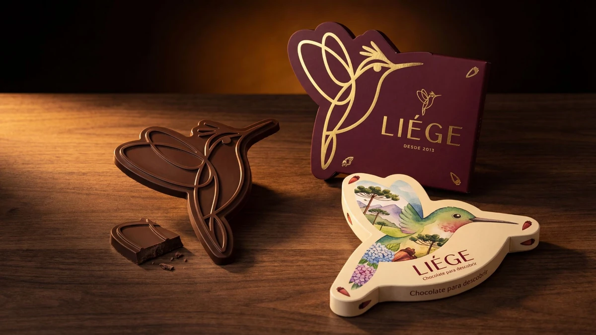Liége — identidade visual e embalagem de chocolate em formato de beija-flor