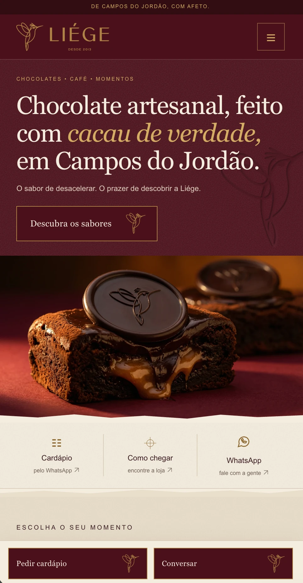 Liége — projeto de site para chocolates artesanais
